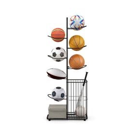 Indoor & Outdoor Metal Basketball Holder with Removable Hanging Rods