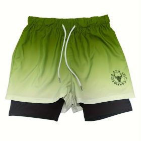 Summer Workout Gym Shorts with Zipper Pocket for Men (Color: Fluorescent Green)