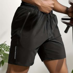 Summer Gym Shorts QuickDry Comfy Stylish with Zippered Pockets (Color: Black)