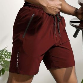 Summer Gym Shorts QuickDry Comfy Stylish with Zippered Pockets (Color: Reddish Brown)