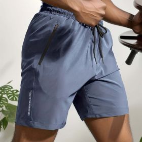 Summer Gym Shorts QuickDry Comfy Stylish with Zippered Pockets (Color: Sea Blue)